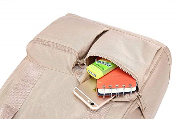 Khaki Canvas College Bags , Travel School Backpack With USB Charging Port