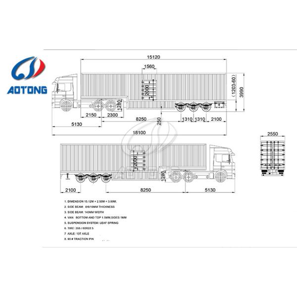53ft Enclosed Box Cargo Dry Wing Van Truck Semi Trailer with 30-100T Max Payload