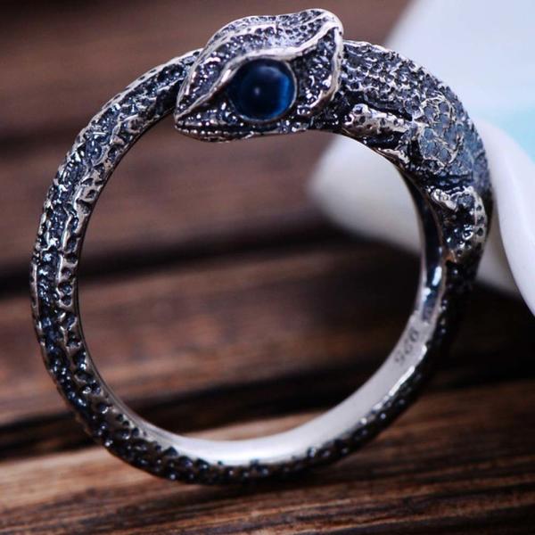 Womens and Mens Chameleon Retro Sterling Silver Ring(XH056032WBLUE)