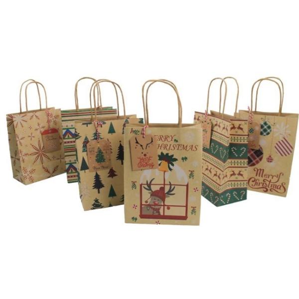 Christmas Hang Tag Printed Kraft Paper Bags With Handles 60g/Pcs