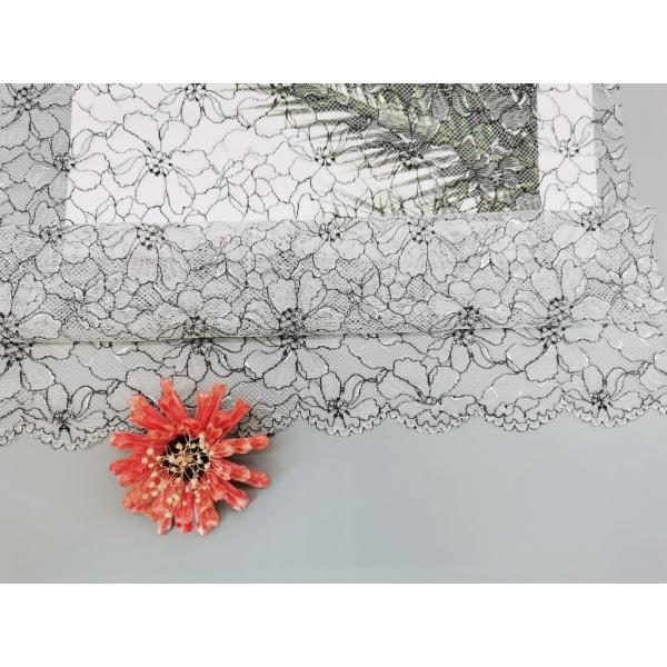 142CM All Over Swiss Floral Polyester Lace Trim Silver Contrast Embroidery