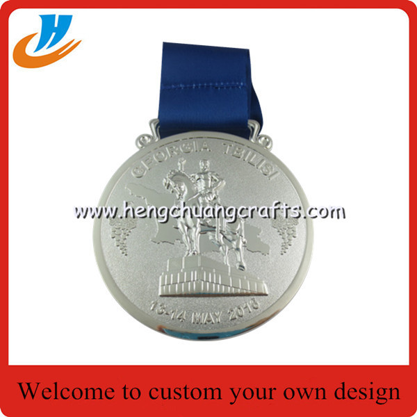 Relief metal medal with raised wolf head, personalized embossed metal medals,