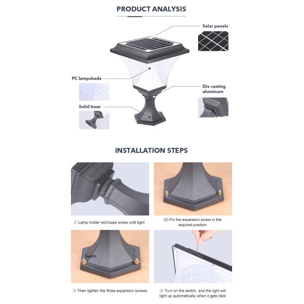 Intelligent Solar Pillar Light IP65 Water Resistant Multipurpose