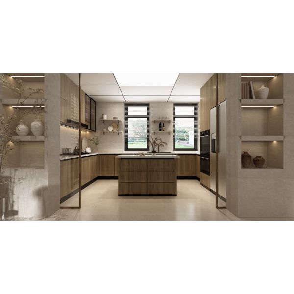 Luxury Modern Kitchen Cabinet Marble Countertop MDF Waterproof Villa Hinge