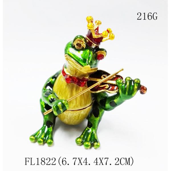 Mini Metal Frog Trinket Box Hinged Hand-Painted Animal Crystal Rhinestone Frog Jewelry Trinket Box Wedding Lady's Gift