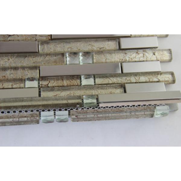 Mix Colored Metallic Subway Tile Backsplash , Interlocking Metallic Kitchen Tiles