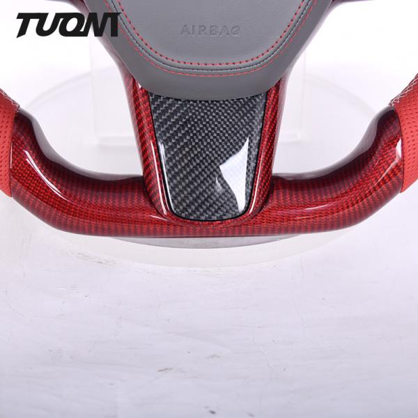 Red Carbon Fiber Rounded Top Flat Bottom Steering Wheel Tesla Model 3 Y