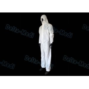 Cheap White SF Disposable Hooded Coveralls , Anti Water Disposable Safety Coveralls wholesale
