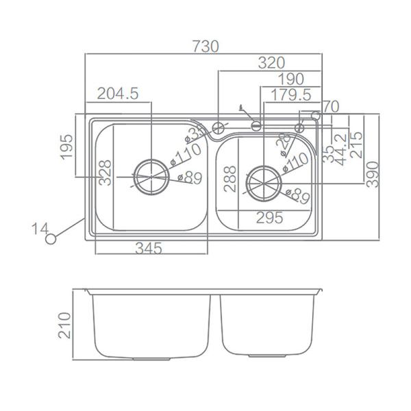 Restaurant Double Bowl Sink Kitchen SUS304 Brushed Color
