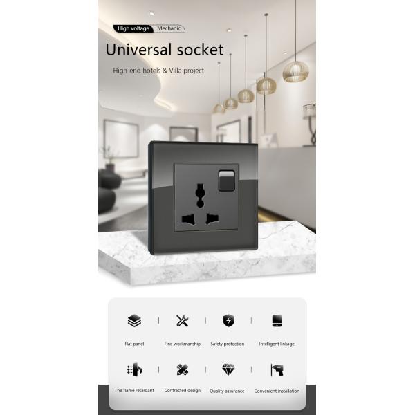 Three Holes 250V 13A Power Socket Glass / Aluminum Material Panel