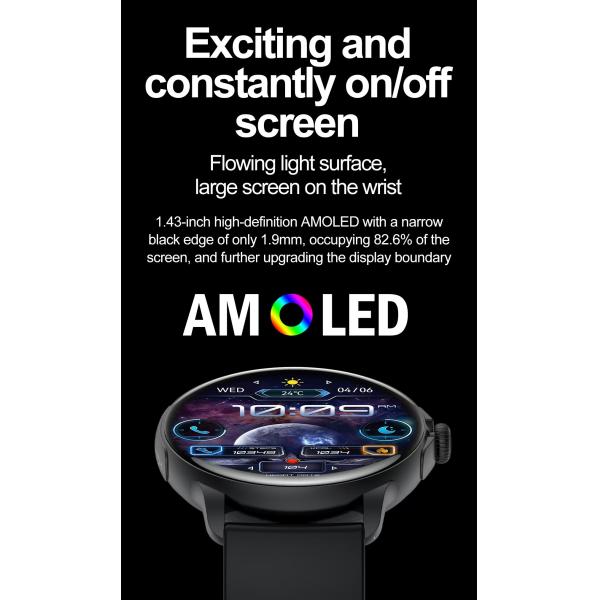 HK49 Women Smart Watch 1.43 Inch Amoled NFC Heart Rate Blood Oxygen Multiple Sport Modes