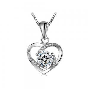 Cheap 5A CZ Sterling Silver Heart Pendant Necklace wholesale
