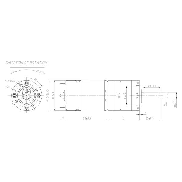 36mm 24V Reduction Gearbox High Torque DC Gear Motor 90kg.Cm 20W