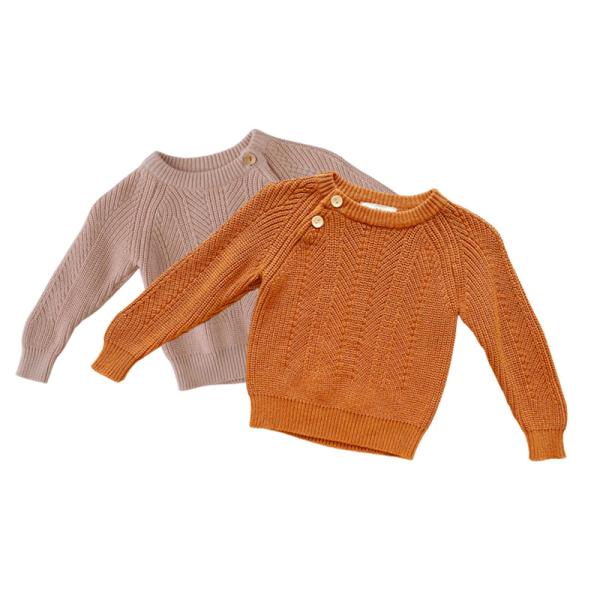 Toddlers Crewneck Rib Knit Sweater 100% Cotton With Button Shoulder Closure Infant Sleepwear