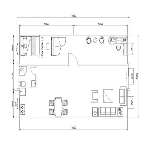 Mobile Living Container House with 2 Bedrooms and 1 Bathroom in Prefab Folding Design
