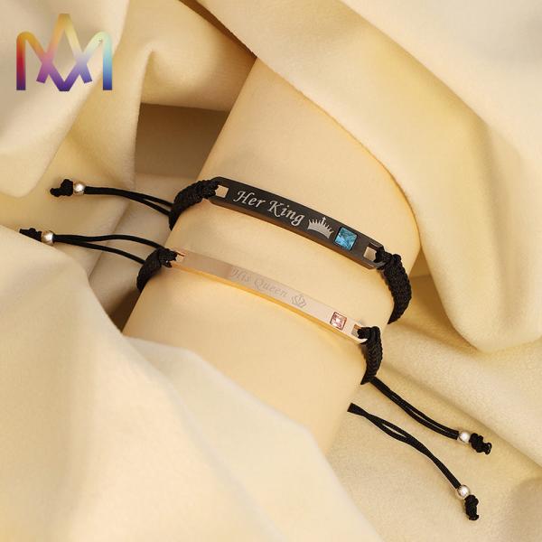 Anti Fatigue Adjustable Letter Name Bracelet 6x45MM For Couple