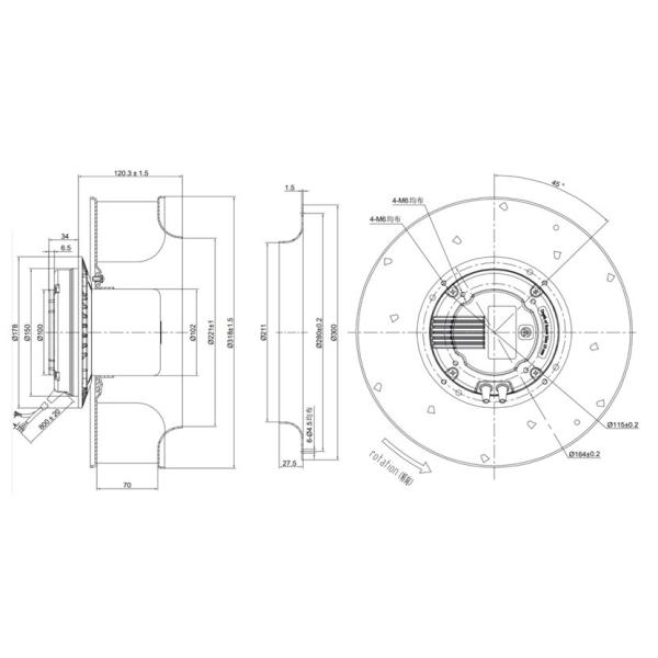 347W DC External Rotor Axial Fan Centrifugal Blower Types Of Fans And Blowers With Self Resetting