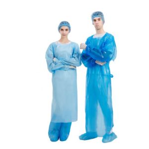 China Waterproof Disposable Cpe Apron Gowns With Rubber Cuffs on sale