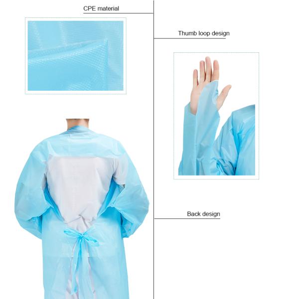 Anti Bacterial Disposable CPE Gowns With Thumb Loop disposable kitchen aprons medical aprons