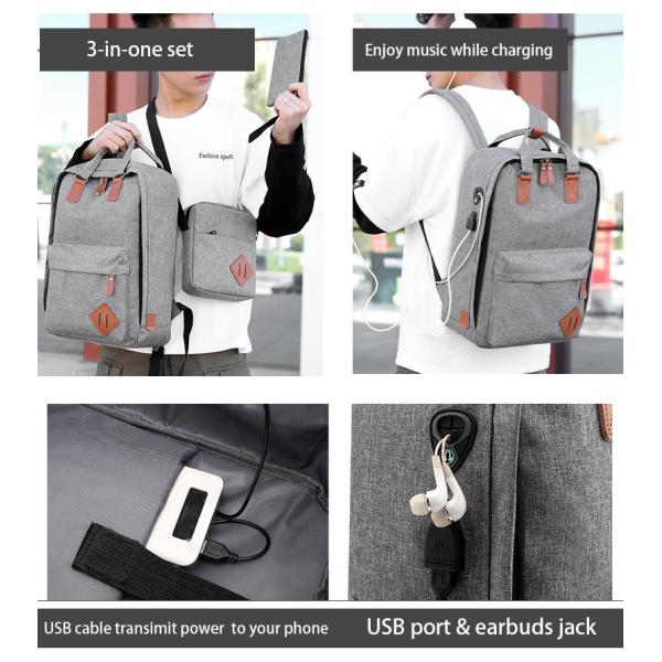 Grey Business Backpack Sets 43cm Usb Charging 3 In 1 Backpack ISO