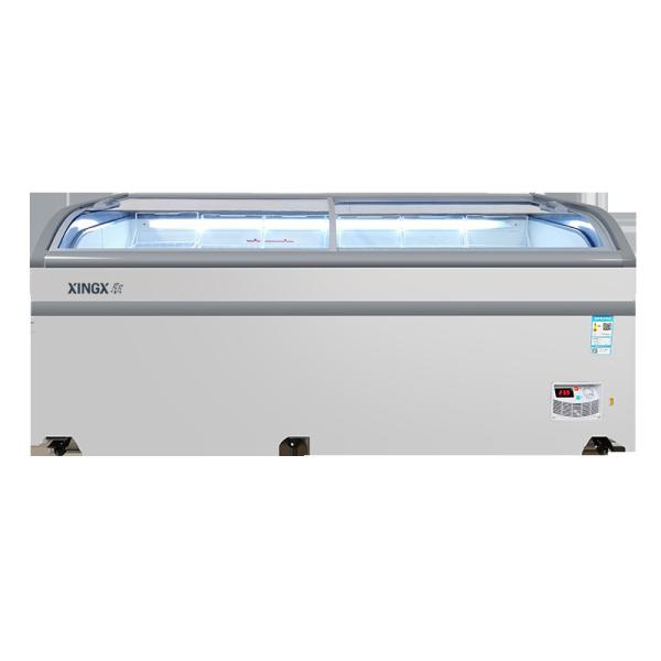 Display hard ice cream chest freezer with curved glass top horizontal freezer for shop
