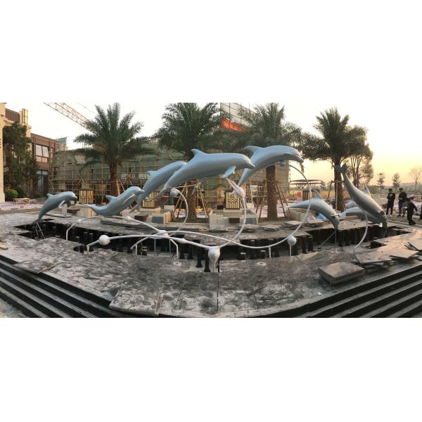 Sky Blue Large Metal Sculptures Stainless Steel Group Metal Dolphin Wall Hanging