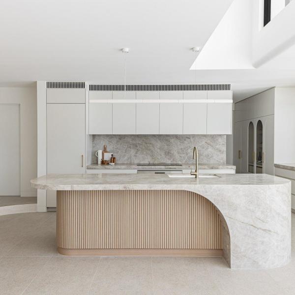 Modern Design Wood Kitchen Cabinet MDF Carcase Marble Countertop Plywood Furniture Kitchen Cabinet for Residential Projects