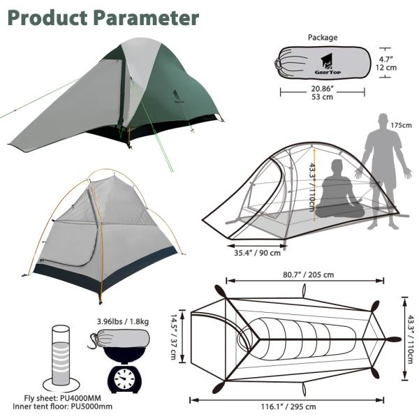 1 Person L205cm Ultralight 1.8kg Pop Up Camping Tent