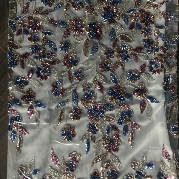 Easily Customizable Luxury 3D Flowers Beaded Embroidery Lace Fabric New Design Lace for Party Dress Women's Dress