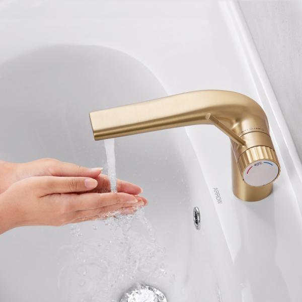Gold Brass Hot Cold Water Basin Faucets 156mm Height For Washroom