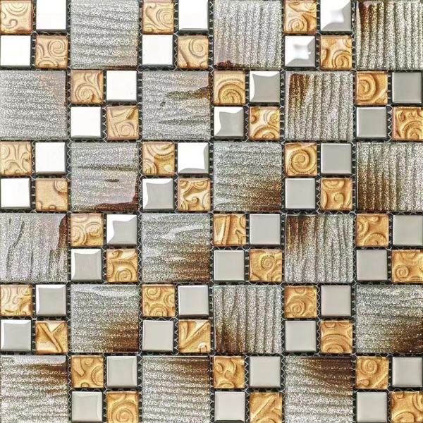 Mixed Color Gold Plating Mosaic Glass Wall Tiles 300x300mm