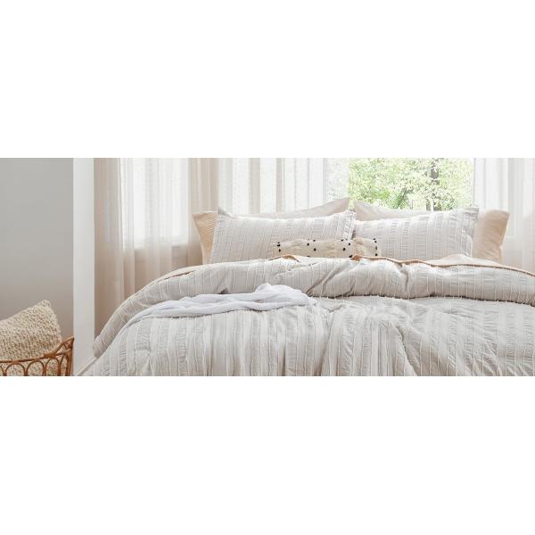 Striped Boho Duvet Cover - 3 Pieces Shabby Chic Tufted Boho Bedding Set For All Seasons