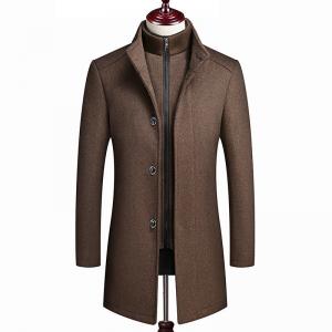 China Double Collar Winter Mens Wool Long Coat with Removable Waistcoat and Custom Slim Design on sale