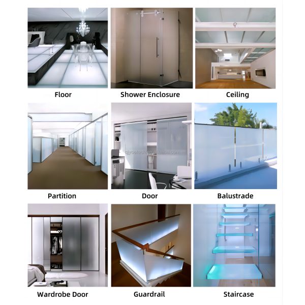 3-15mm Thickness Custom Designed Solid Frosted Acid Etched Glass Panel for Outdoor Interior Floor