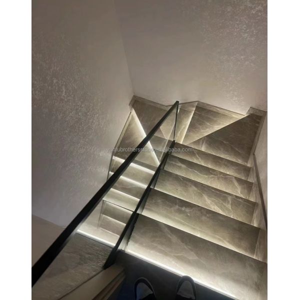 Natural Stone Straight Stair Modern Indoor Grey Marble Anti Slip Staircase Tiles