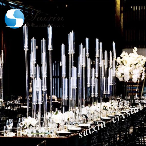 Wholesale long stem black crystal candelabra for wedding centerpiece