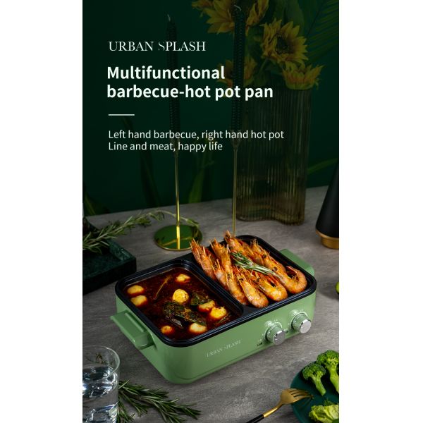 2.0kg Electric Barbecue Hot Pot BBQ Grill Steamboat 26cm Height With Glass Cover