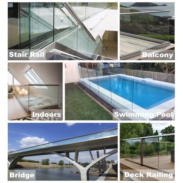 1.2mm Thick Powder Coated Aluminum Frameless Glass Fence System