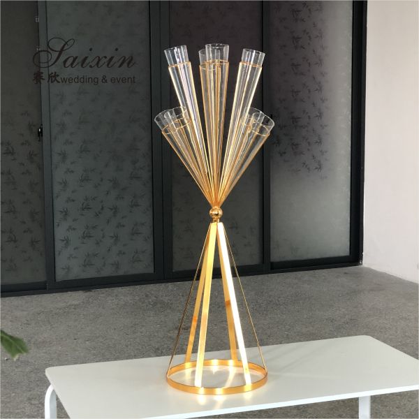 Gold Wedding Flower Vase Stand Chic Wedding Centerpieces Glass Metal Column 100CM