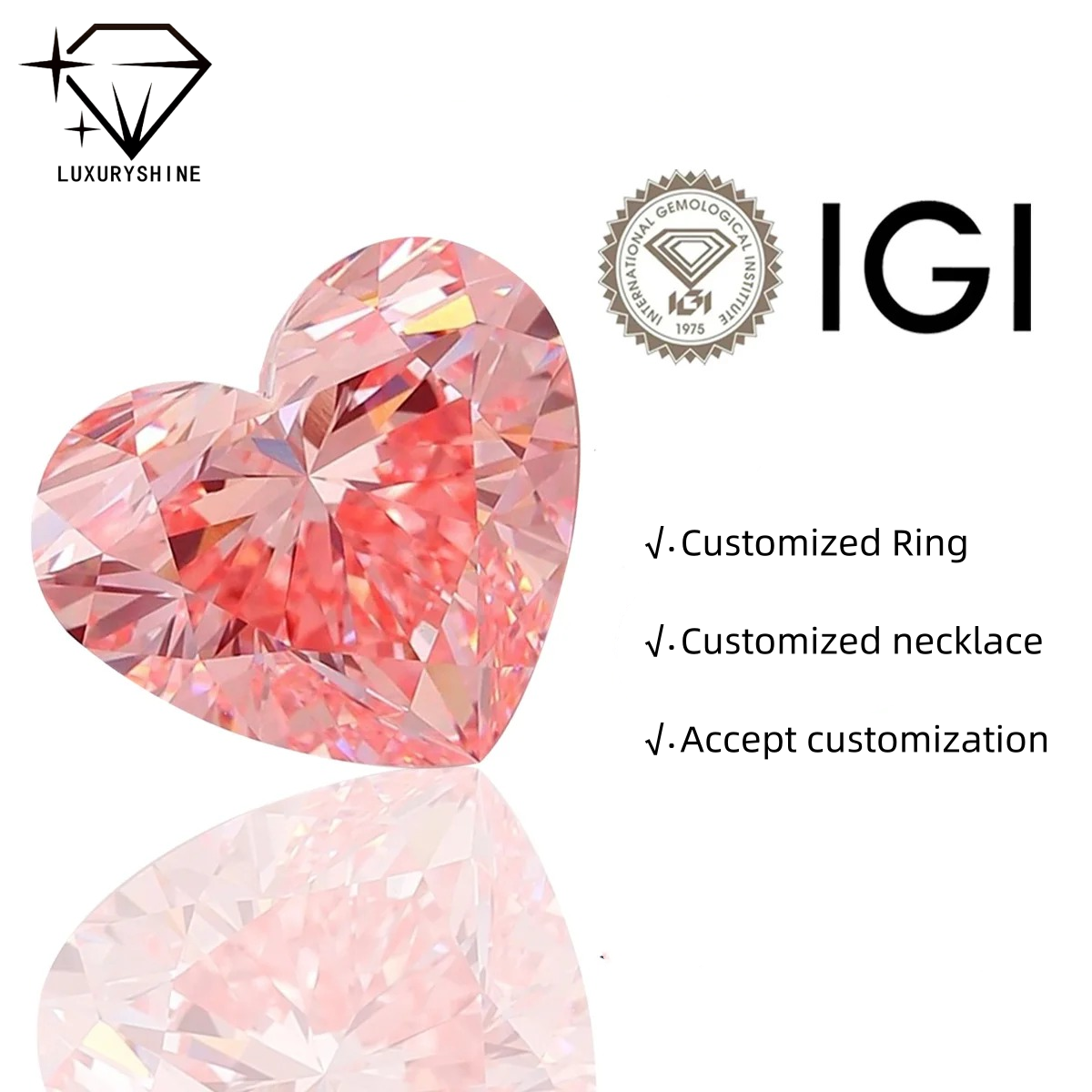 Cheap LuxuryShine Fancy Pink / Fancy Intense Pink / Fancy Vivid Pink Heart Cut Lab Grown Diamond VVS-VS1 Real Diamonds &amp; Wedding Jewelry &amp; Customized wholesale