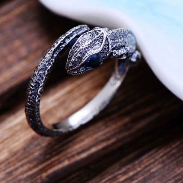 Womens and Mens Chameleon Retro Sterling Silver Ring(XH056032WBLUE)