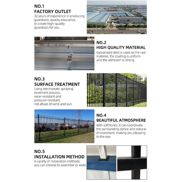 Wrought Iron Tubular Picket Fence Hot Dip Galvanized 1.8x2.4m