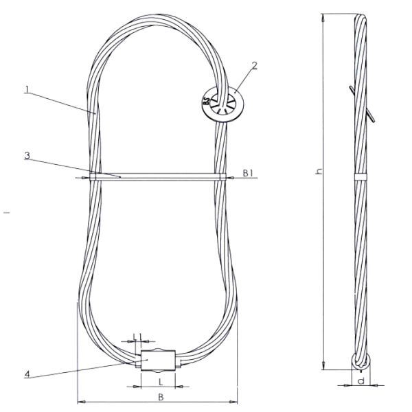 Galvanized Steel Wire Rope Sling with 8.0mm Diameter and 600mm Length for Precast Concrete Lifting