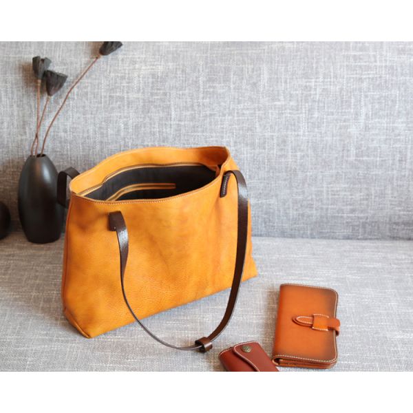 LH-63-5 Red Leather Tote Bag Panelled Womens Leather Handbags