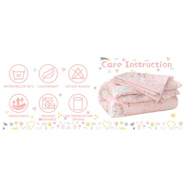 Pink Unicorn Toddler Microfiber Bedding Set - 4 Piece Comforter & Sheets
