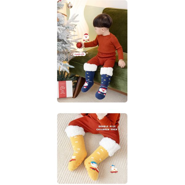 Y-F Children's New Coral Fleece Thick Warm Baby Indoor Non slip Cute Knee Christmas Floor Socks
