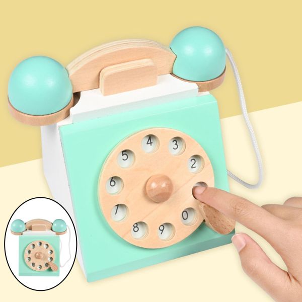 Retro Simulation Phone Playset Wooden Toys Role Play Educational