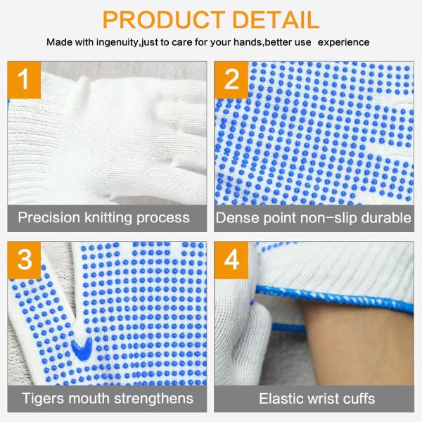 Wholesale Price Work Nylon PVC Polka Dots Gloves Knit White Cotton Personal Safety Gloves