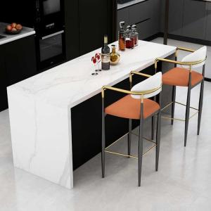 China 62.9 Inch Bar Table Stool Set White Marble Wood Grain Thickness 25mm With Chairs on sale