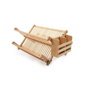 Cheap Wood Color Bamboo Kitchen Rack , Bamboo Dish Rack With Utensil Holder wholesale